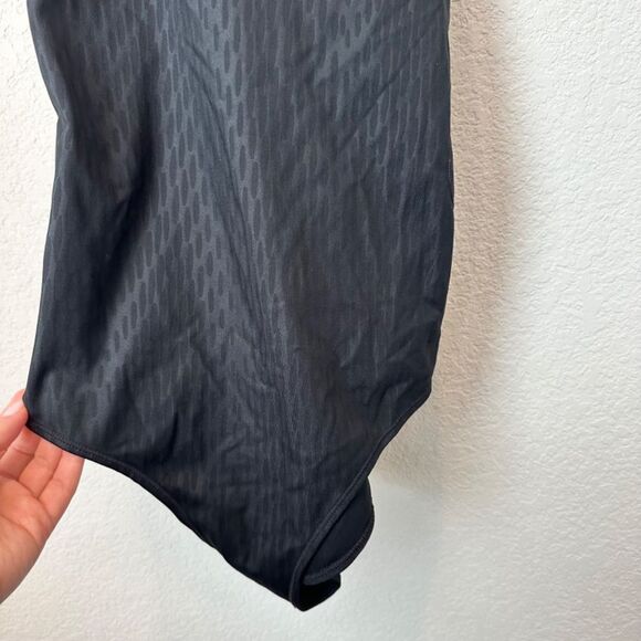 Ivy Park Black One Piece Swimsuit Bodysuit Mesh Cutouts Cross Back Size L EUC - Picture 3 of 9